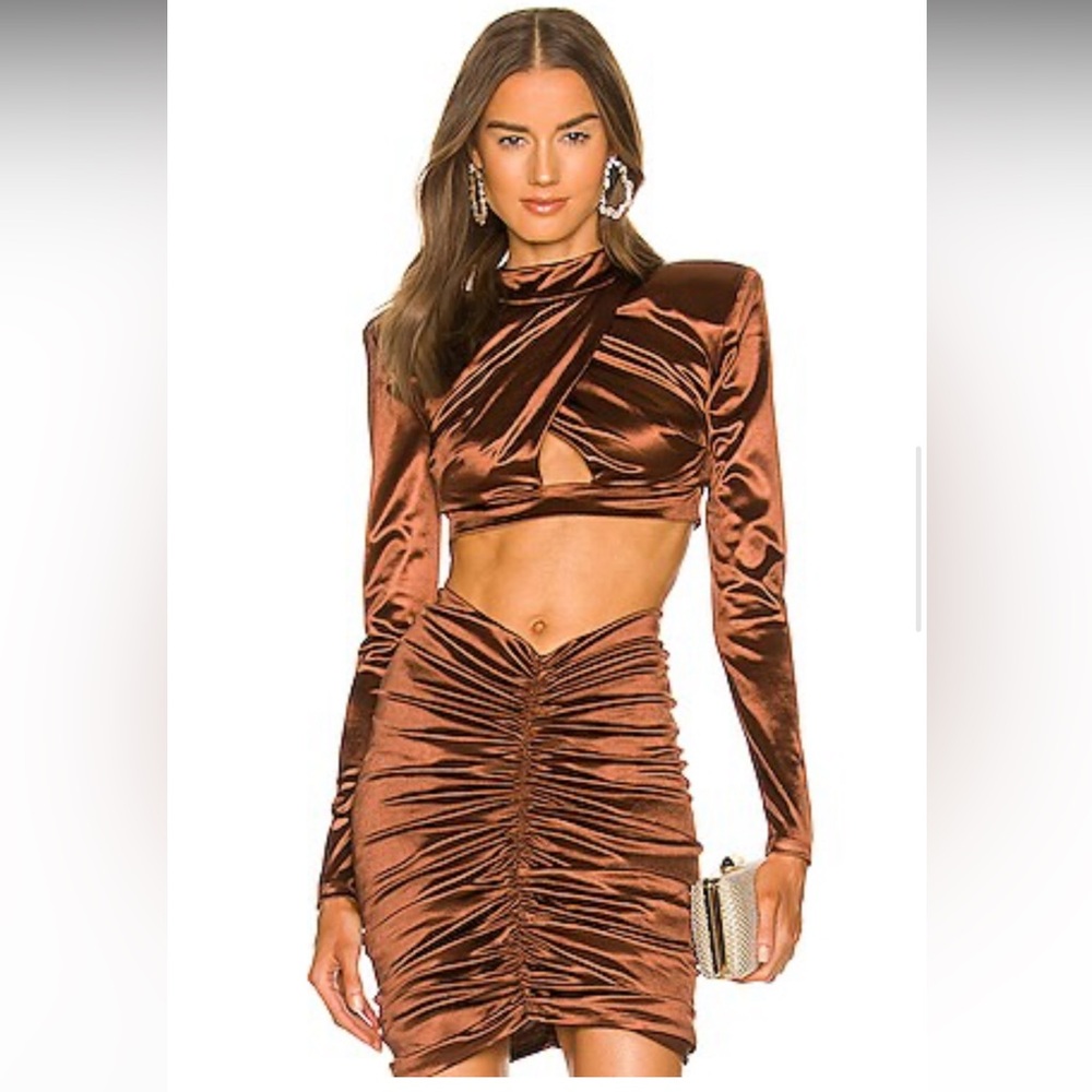 Ruched Satin Skirt with Matching crop Top